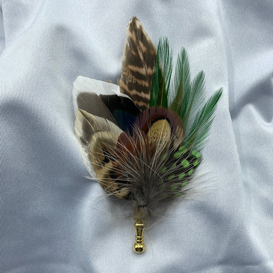 Emeral Green & Natural Feather Lapel Pin (CFLP080)