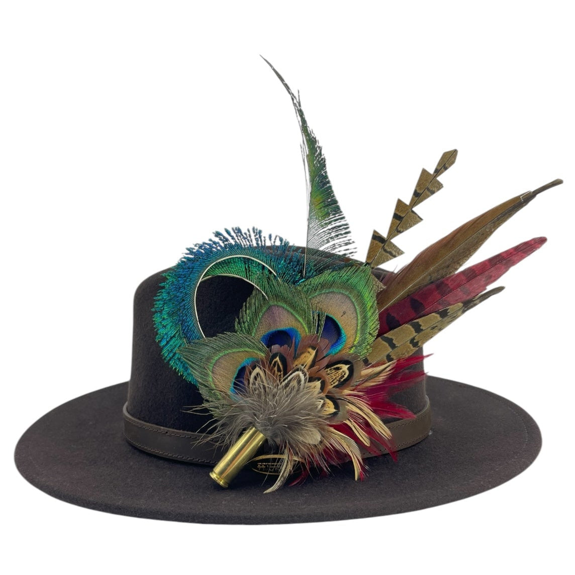Teal, Deep Red & Natural Feather Hat Pin (CFP786)