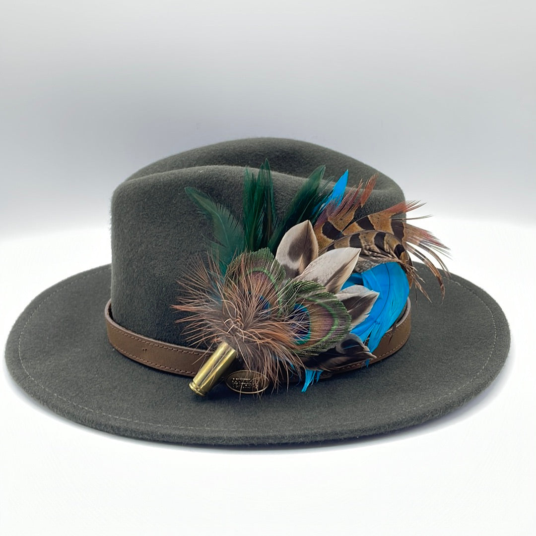 Peacock, Blue & Natural Feather Hat Pin (CFP279)- REDUCED EX-DISPLAY