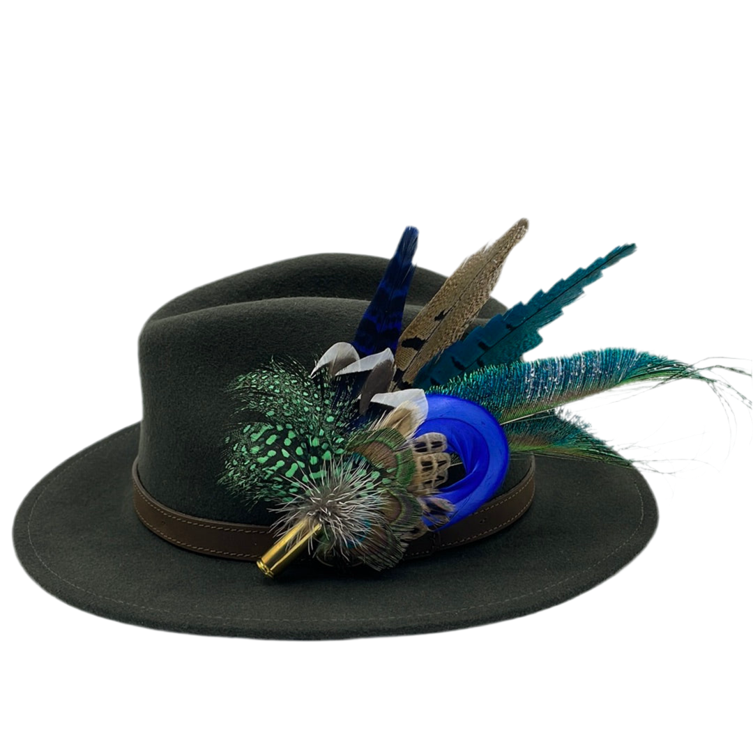 Peacock, Blue & Natural Feather Hat Pin (CFP346)
