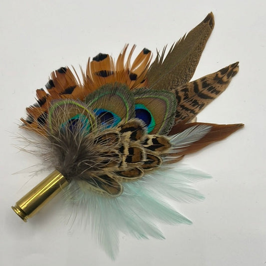Peacock, Pale Blue & Natural Feather Hat Pin (CFP484)