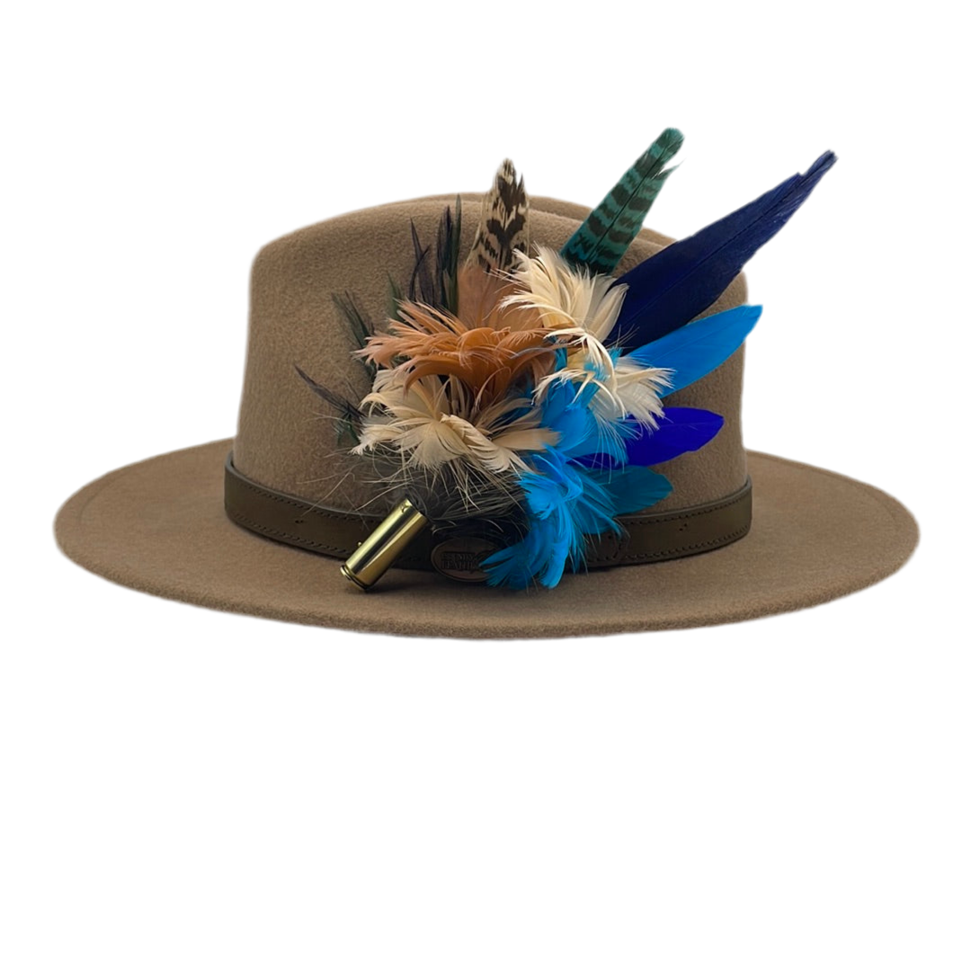 Peach, Coffee, Turquoise & Blue Feather Hat Pin (CFP405)