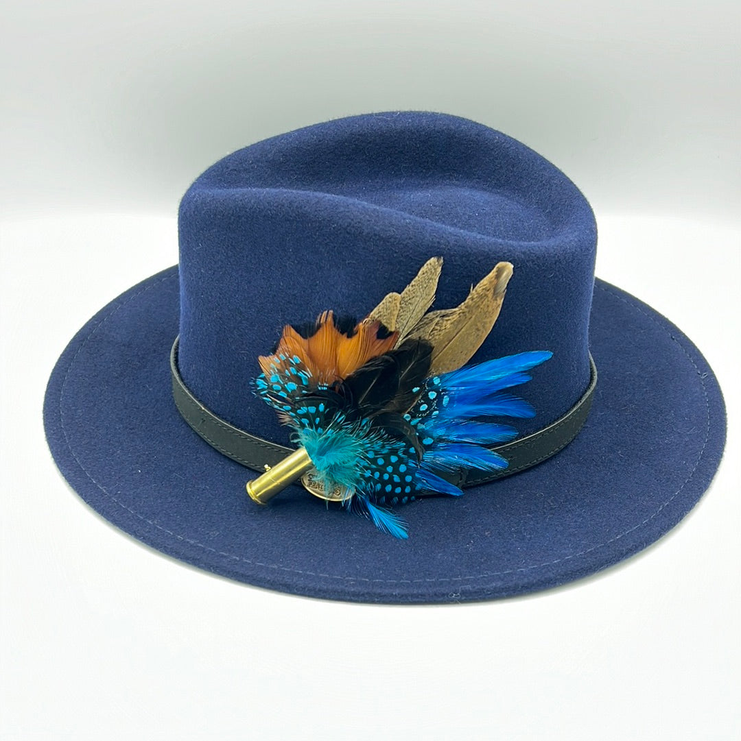 Blue & Natural Feather Hat Pin (CFP481)