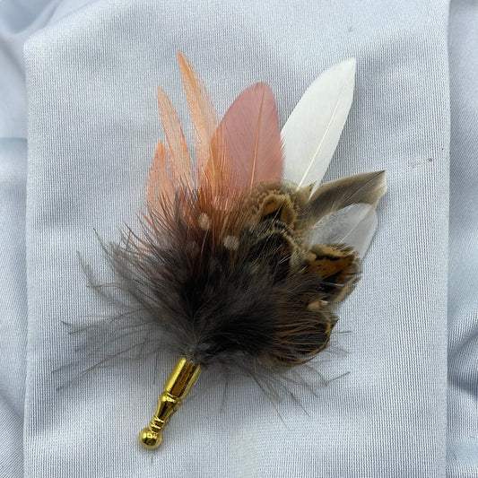 Peach & Natural Feather Lapel Pin (CFLP121)
