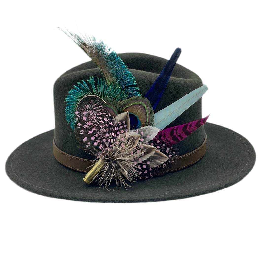 Peacock & Pale Pink Feather Hat Pin (CFP381)
