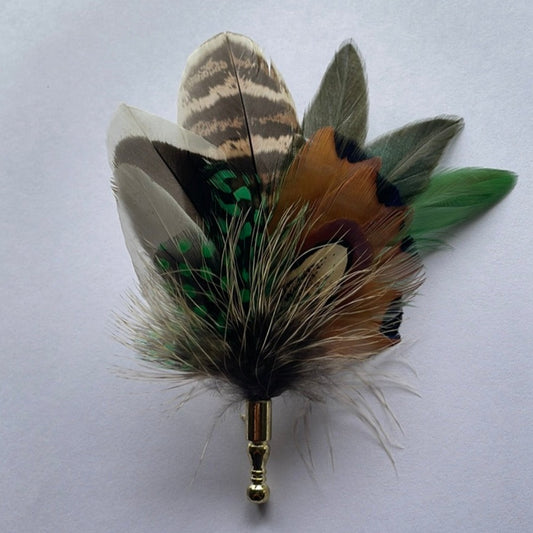 Emerald Green & Natural Feather Lapel Pin (CFLP127)