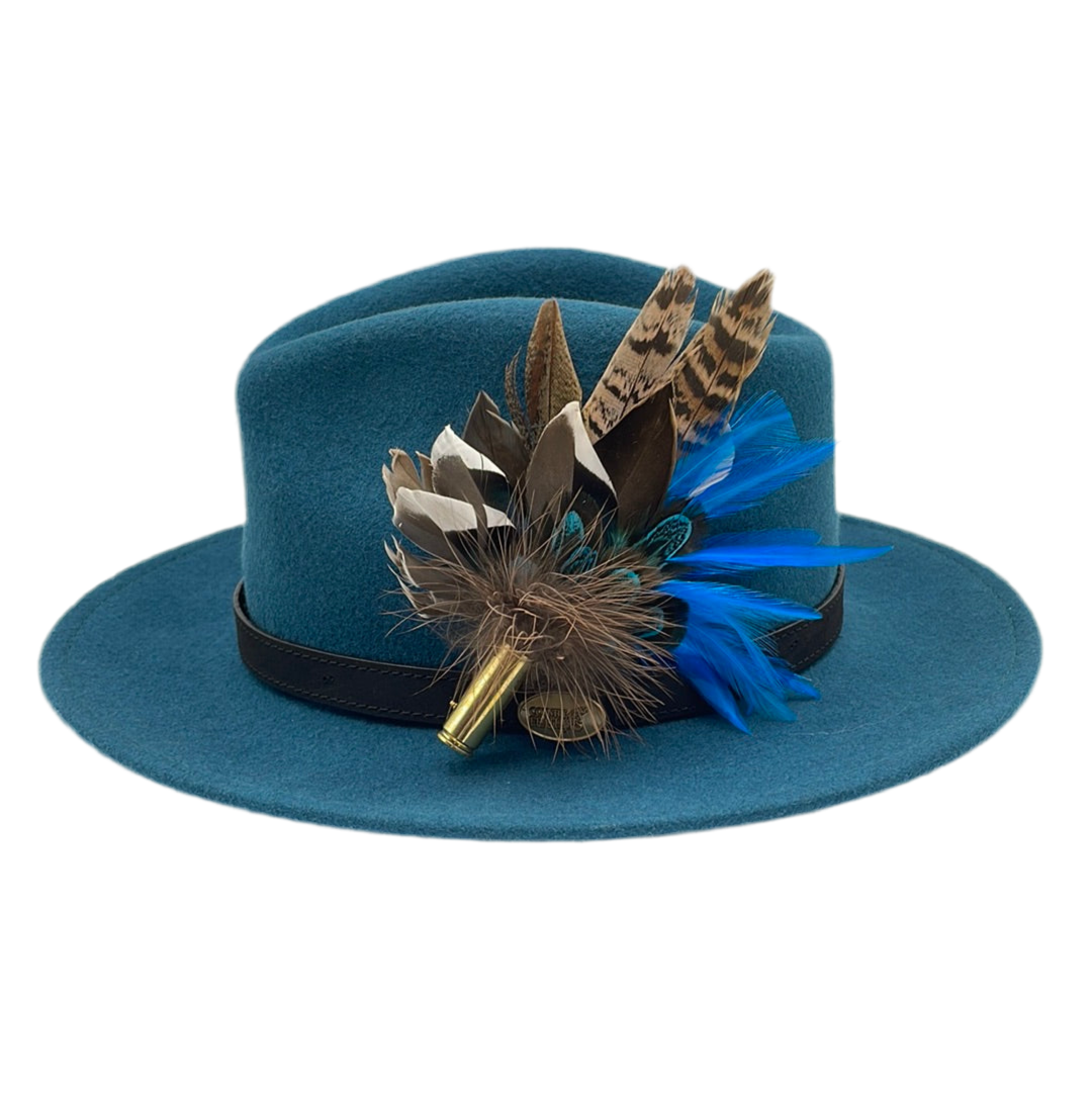 Bright Blue & Natural Feather Hat Pin (CFP275)