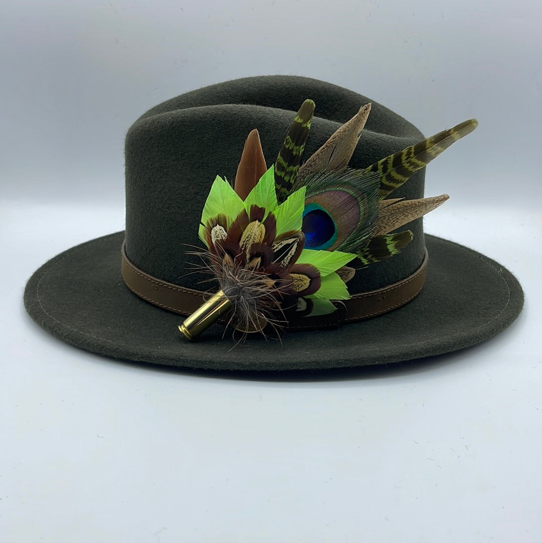 Peacock, Lime Green & Green Feather Hat Pin (CFP440)