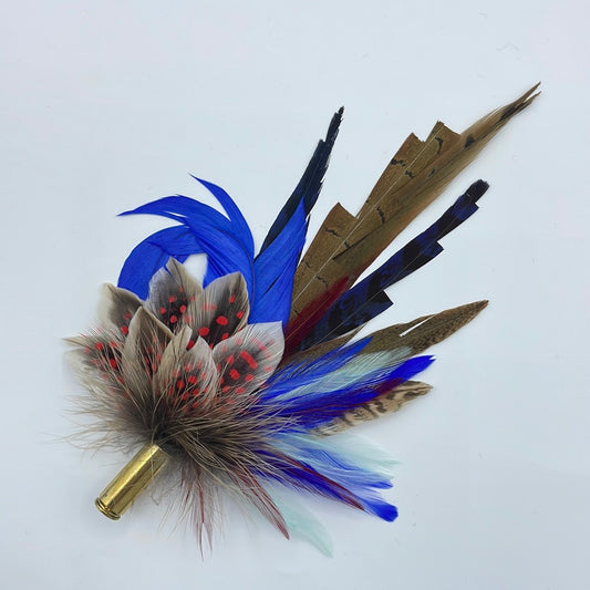 Blue, Red & Natural Feather Hat Pin (CFP395)