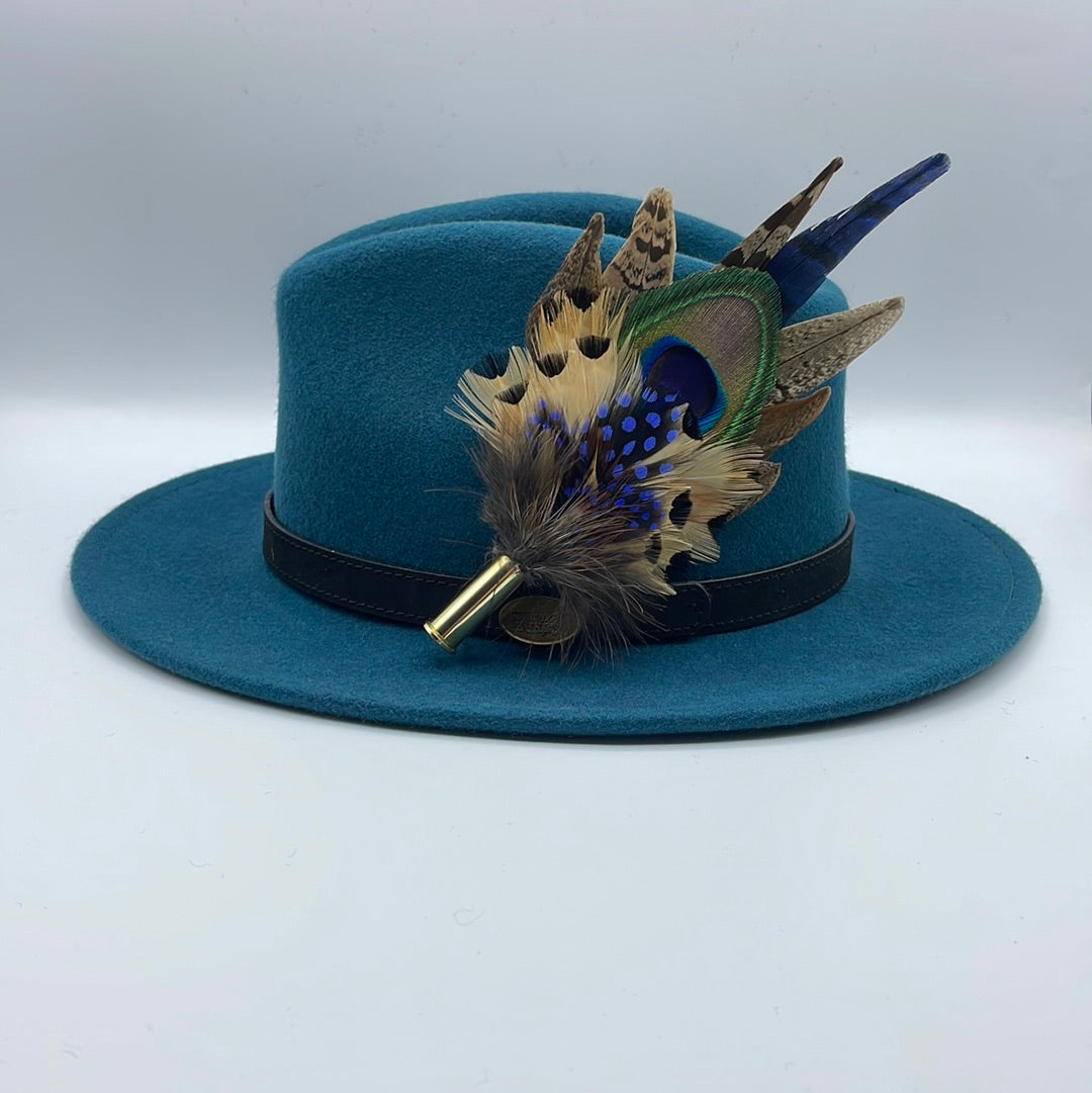 Peacock, Blue & Natural Feather Hat Pin (CFP432)