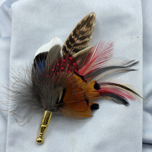 Red & Natural Feather Lapel Pin (CFLP116)