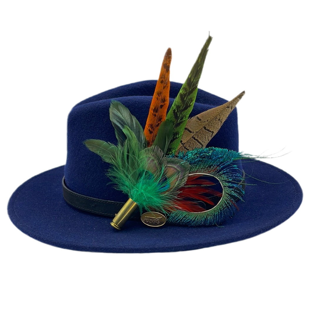 Peacock, Rust, Green & Natural Feather Hat Pin (CFP353)