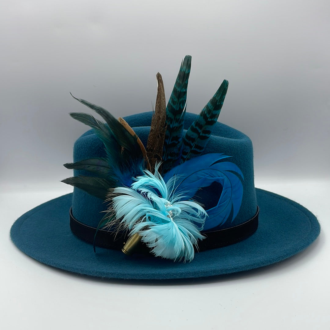 Blue & Natural Feather Hat Pin (CFP317)