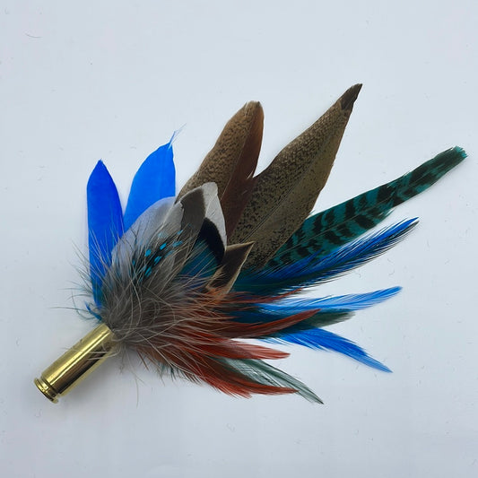 Blue, Rust & Natural Feather Hat Pin (CFP411)