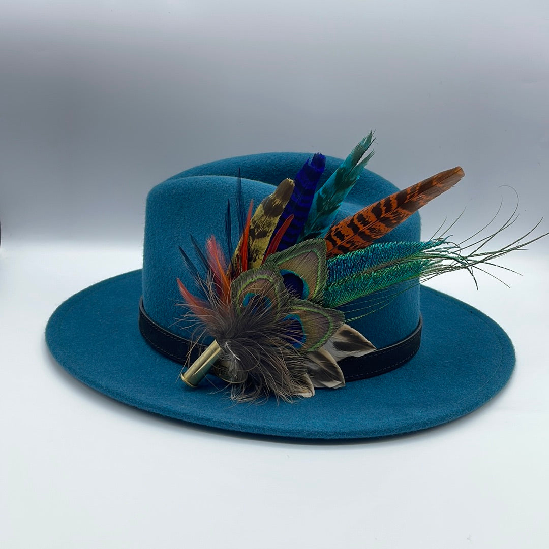Peacock, Rust & Navy Feather Hat Pin (CFP447)