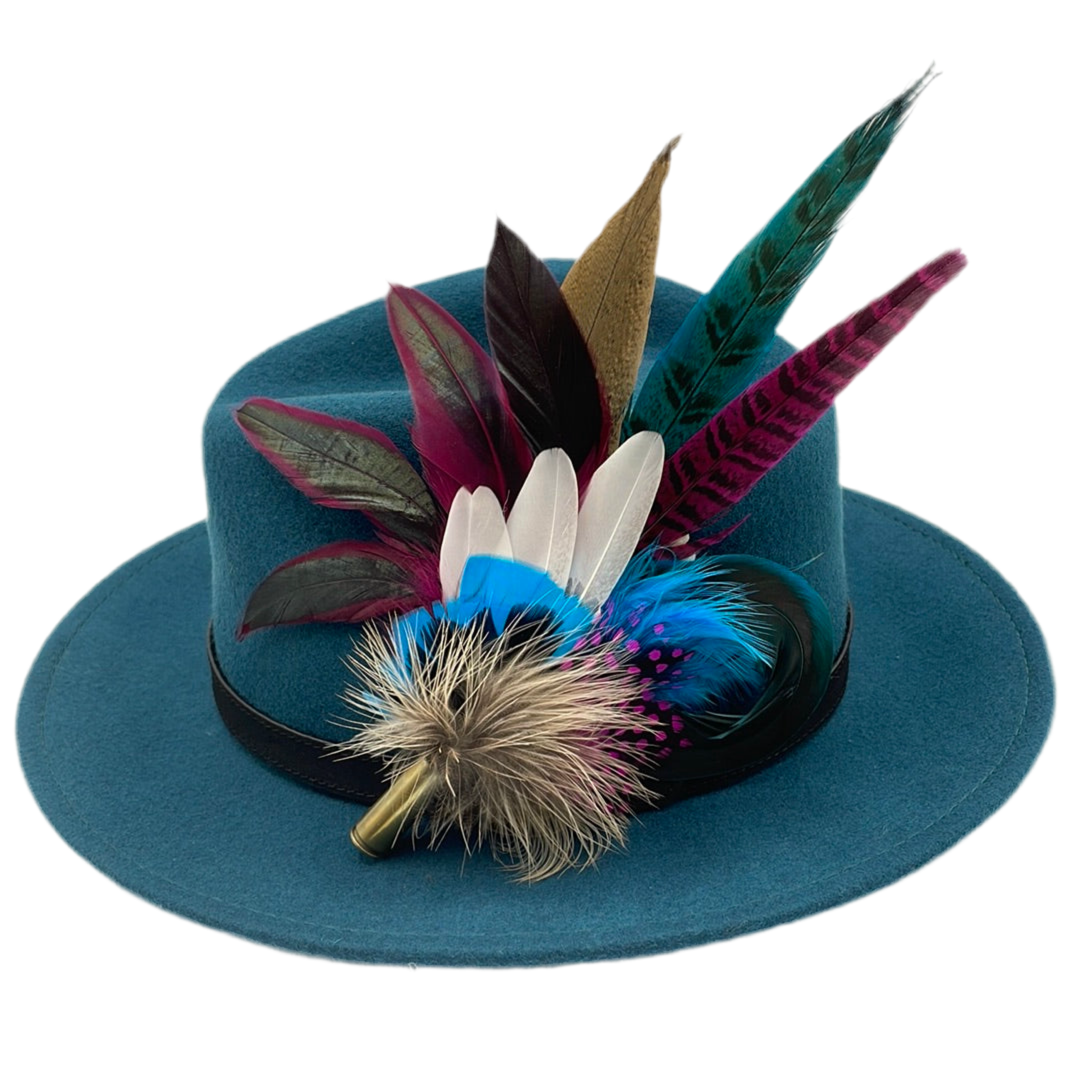 Plum, Blue, Pink & Natural Feather Hat Pin (CFP329)