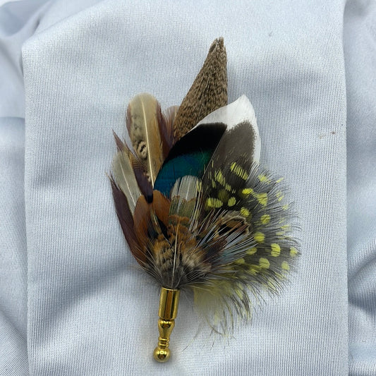 Yellow & Natural Feather Lapel Pin (CFLP117)