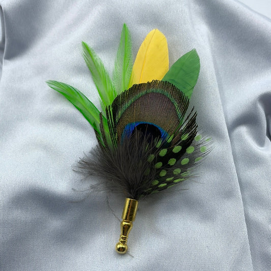 Peacock, Green & Yellow Feather Lapel Pin (CFLP082)