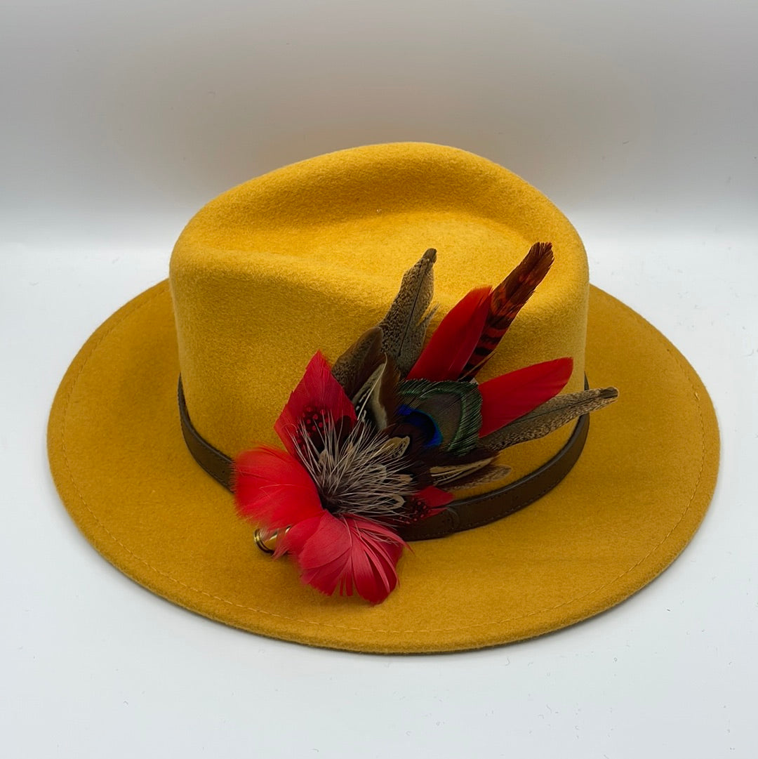 Peacock, Red & Natural Feather Hat Pin (CFP473)