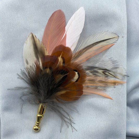 Peach & Natural Feather Lapel Pin (CFLP111)