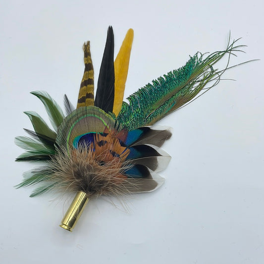 Peacock, Green & Natural Feather Hat Pin (CFP390)