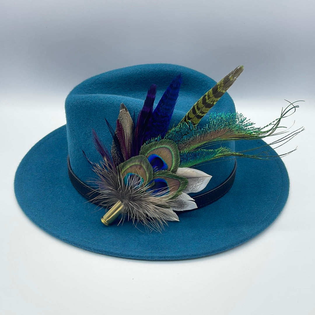 Peacock, Purple, Navy & Green Feather Hat Pin (CFP468)