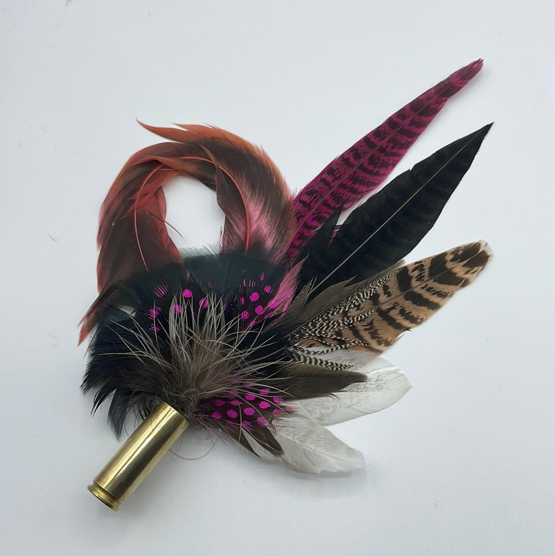Cerise, Pink & Natural Feather Hat Pin (CFP330) - Reduced Ex-Display