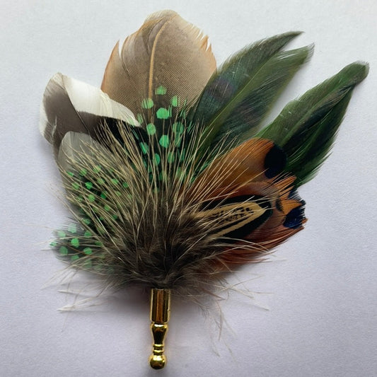 Emerald Green & Natural Feather Lapel Pin (CFLP128)