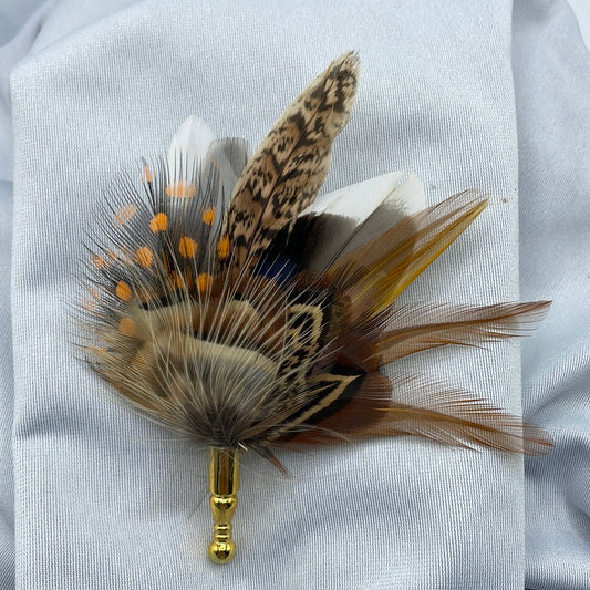 Orange & Natural Feather Lapel Pin (CFLP107)