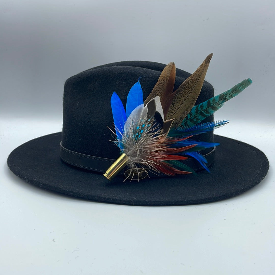 Blue, Rust & Natural Feather Hat Pin (CFP411)