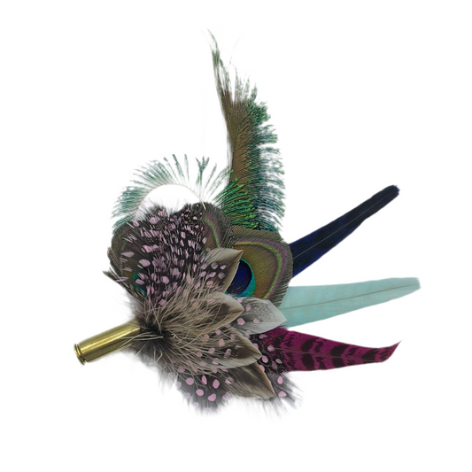 Peacock & Pale Pink Feather Hat Pin (CFP381)