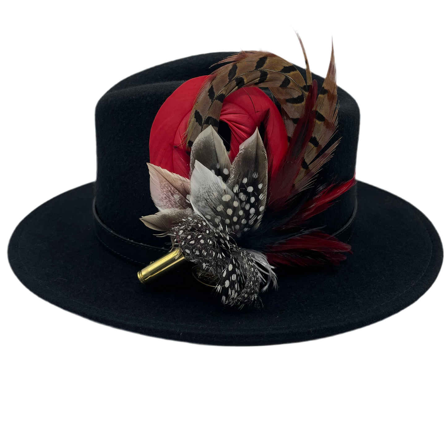 Red, Black, White & Natural Feather Hat Pin (CFP246)