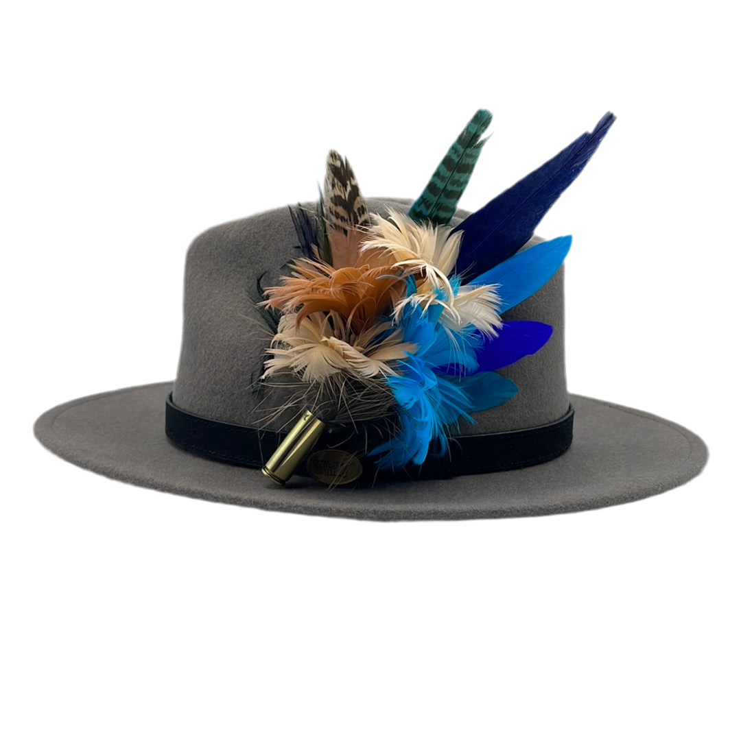 Peach, Coffee, Turquoise & Blue Feather Hat Pin (CFP405)