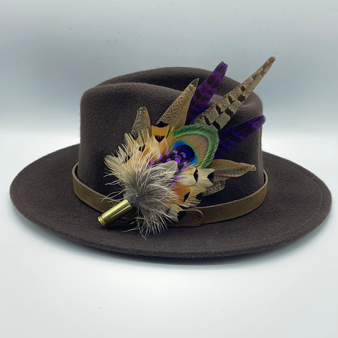 Peacock, Purple & Natural Feather Hat Pin (CFP434)