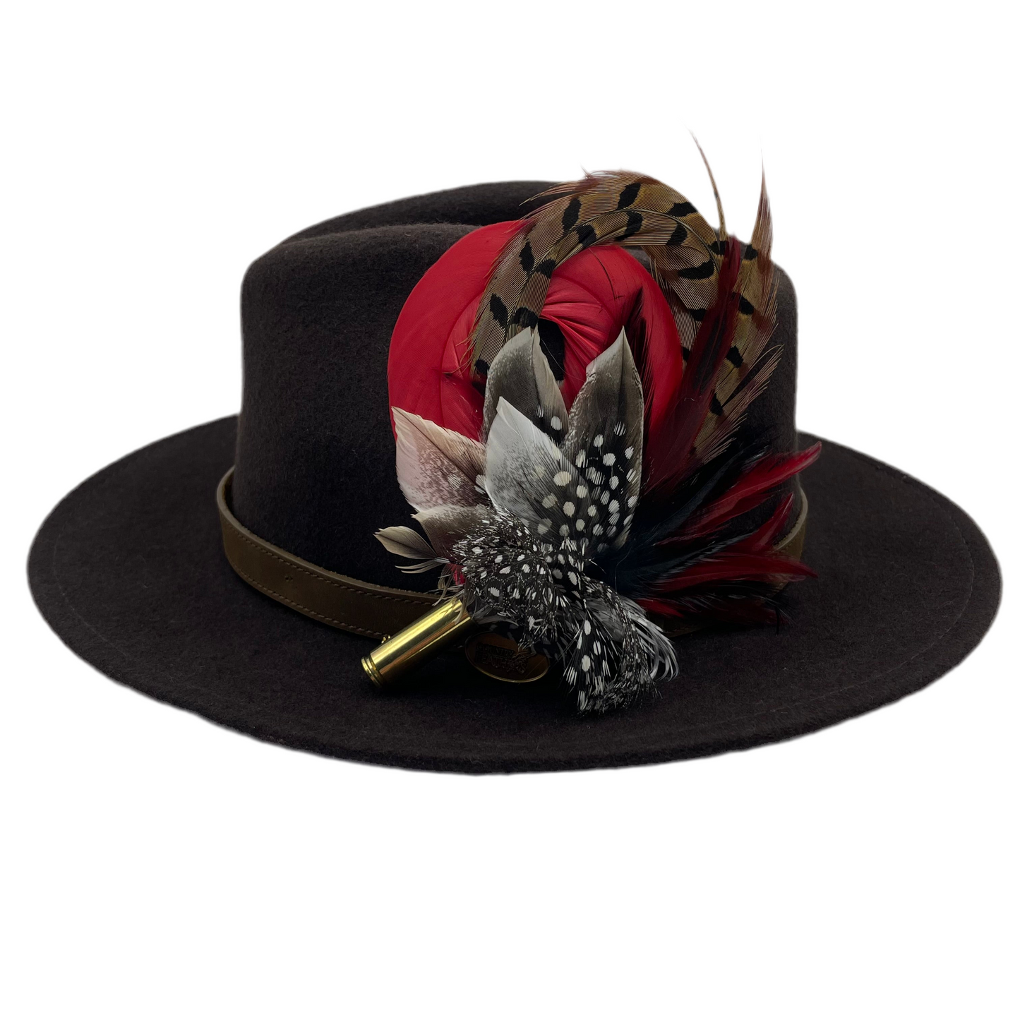 Red, Black, White & Natural Feather Hat Pin (CFP246)