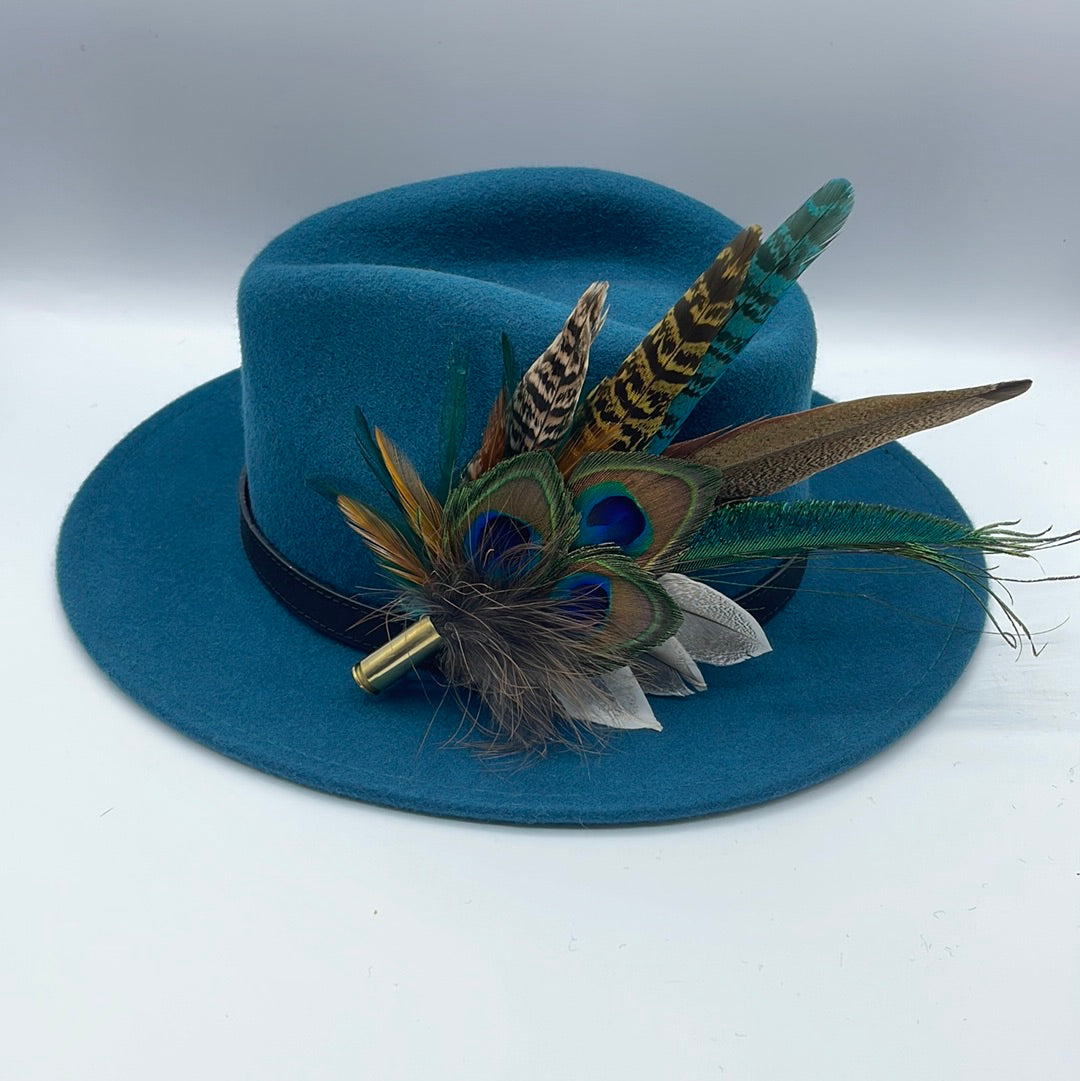 Peacock, Teal & Natural Feather Hat Pin (CFP466)