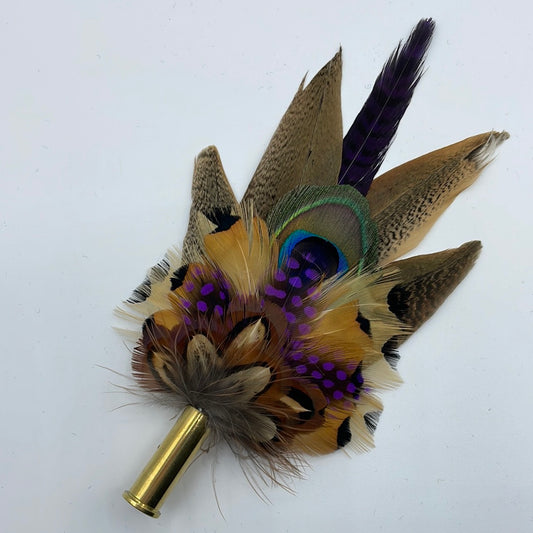 Peacock, Purple & Natural Feather Hat Pin (CFP435)