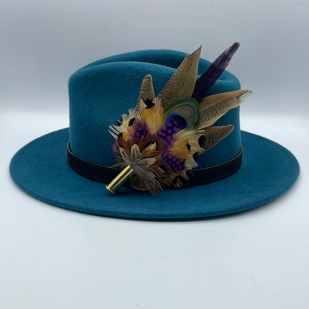 Peacock, Purple & Natural Feather Hat Pin (CFP435)