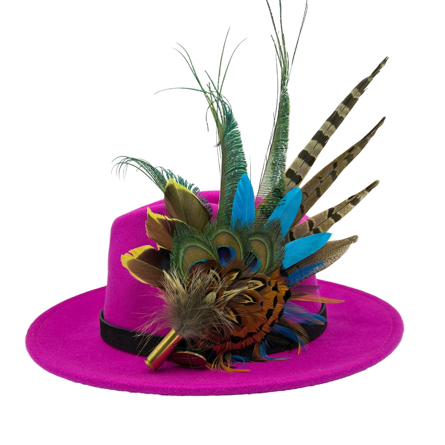 Teal, gold yellow & natural Feather Hat Pin (CFP801)
