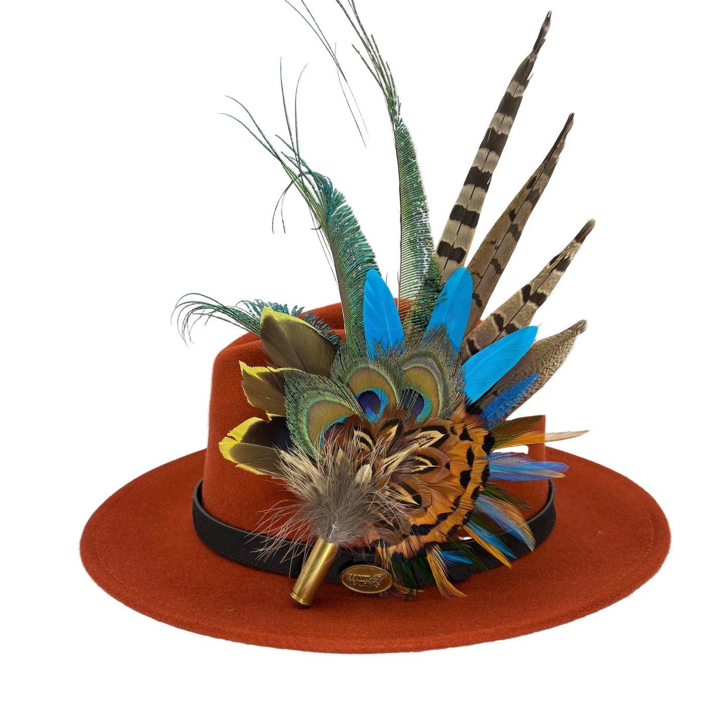 Teal, gold yellow & natural Feather Hat Pin (CFP801)
