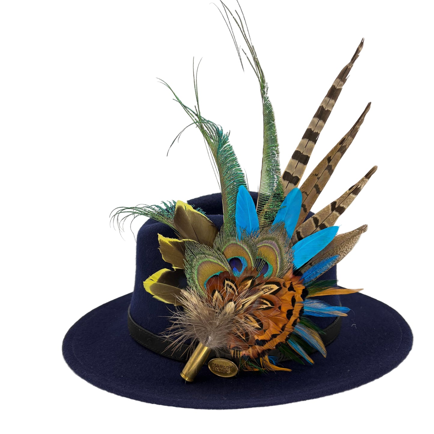 Teal, gold yellow & natural Feather Hat Pin (CFP801)