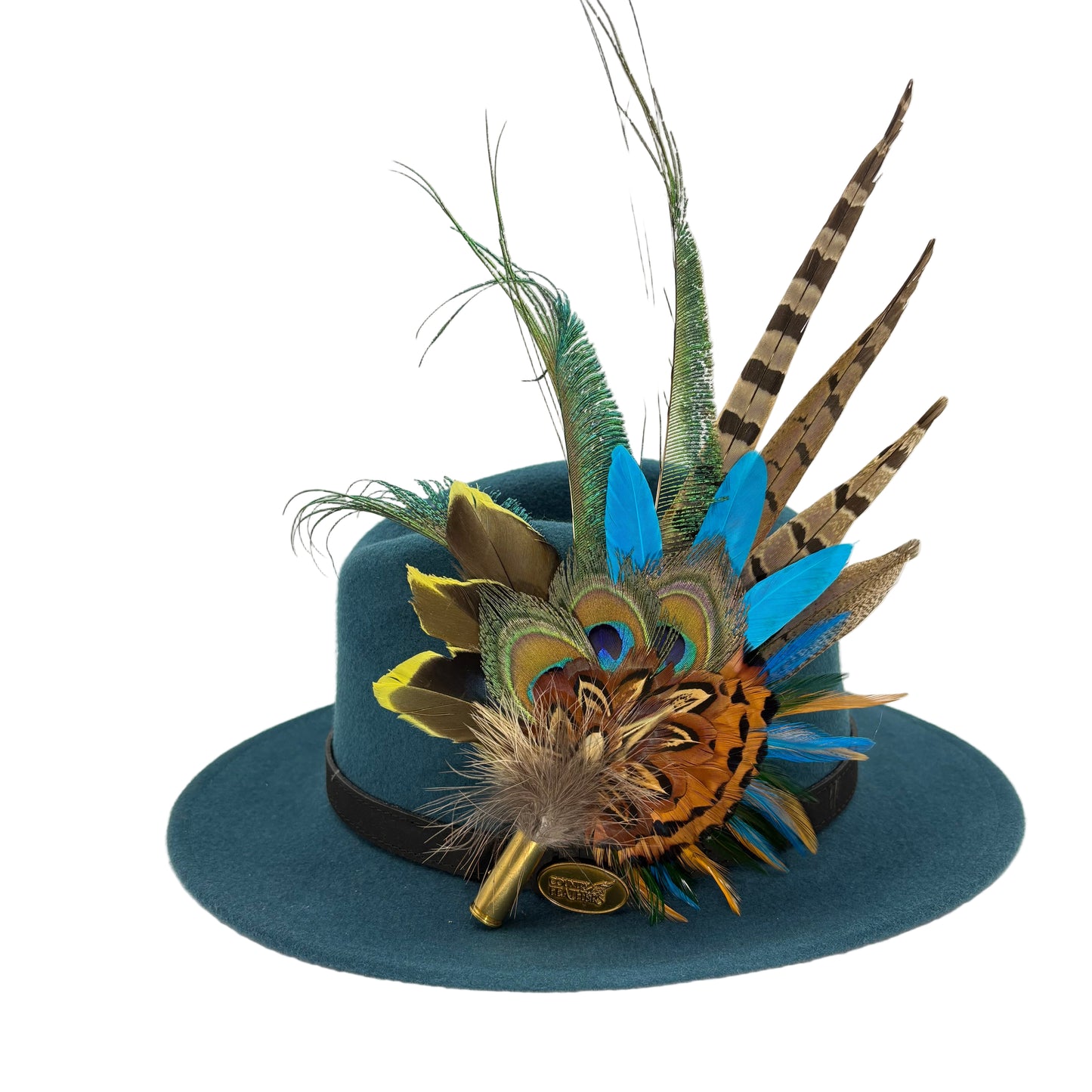 Teal, gold yellow & natural Feather Hat Pin (CFP801)