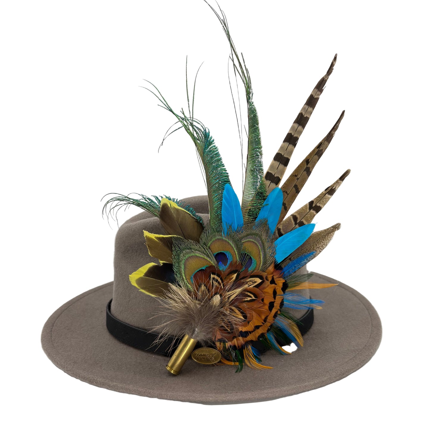 Teal, gold yellow & natural Feather Hat Pin (CFP801)