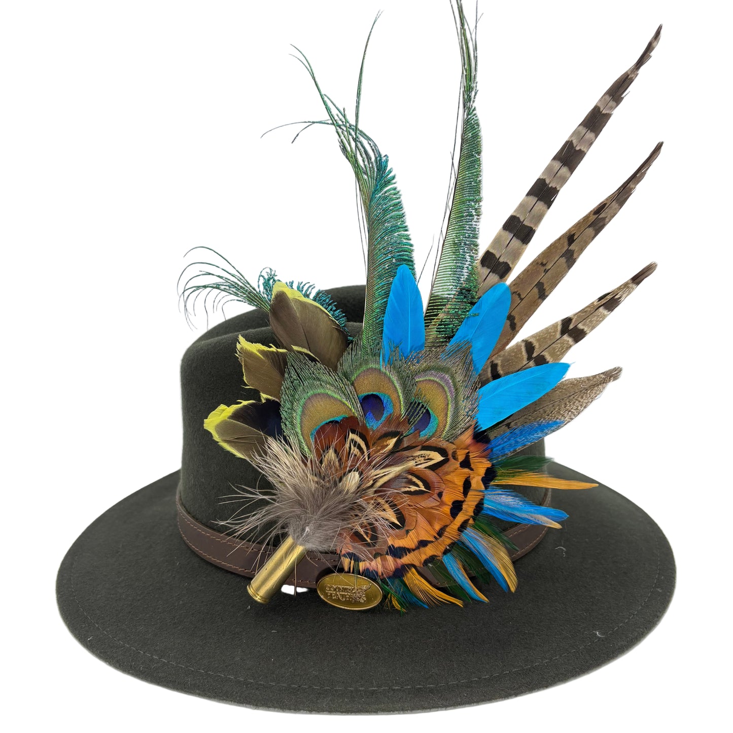 Teal, gold yellow & natural Feather Hat Pin (CFP801)
