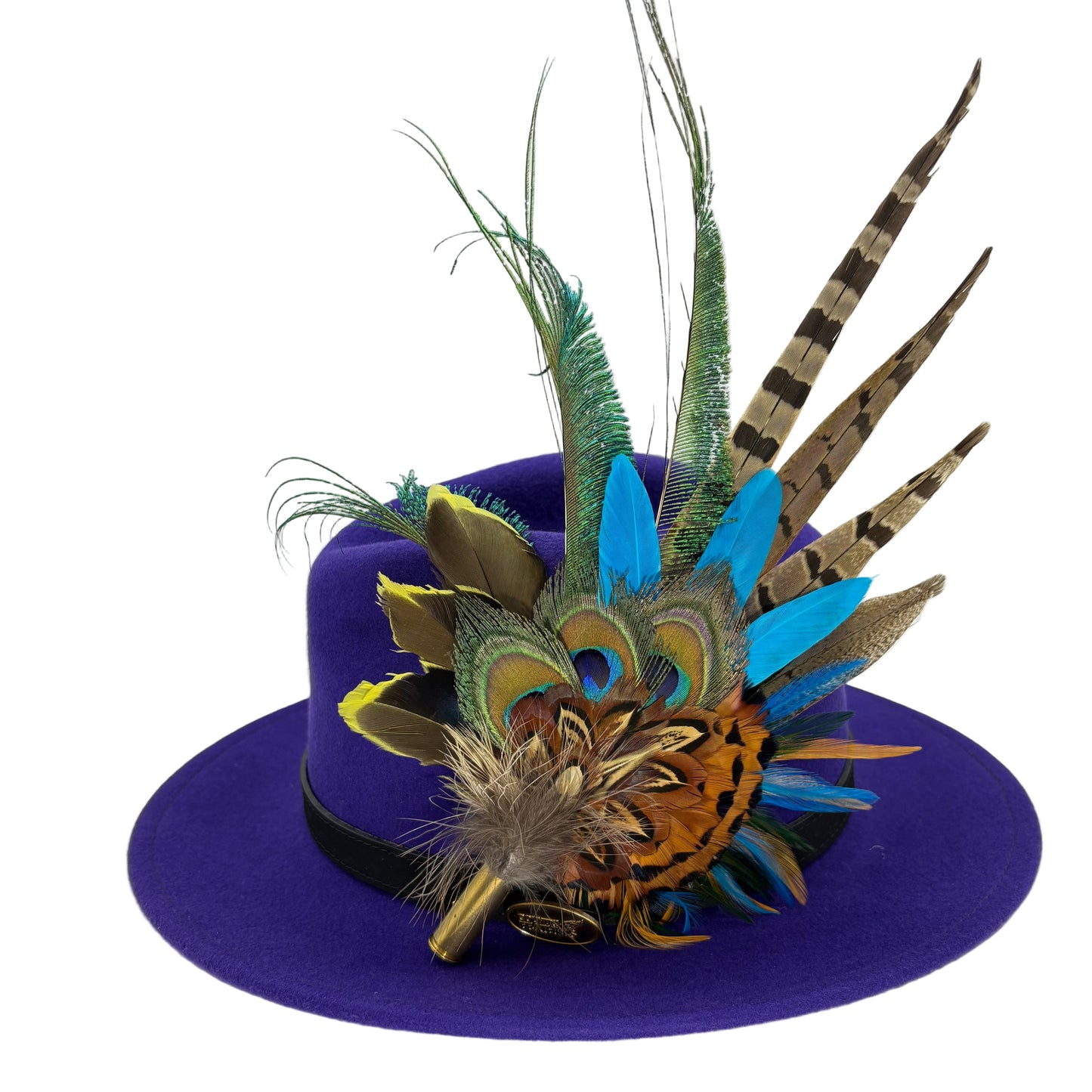 Teal, gold yellow & natural Feather Hat Pin (CFP801)