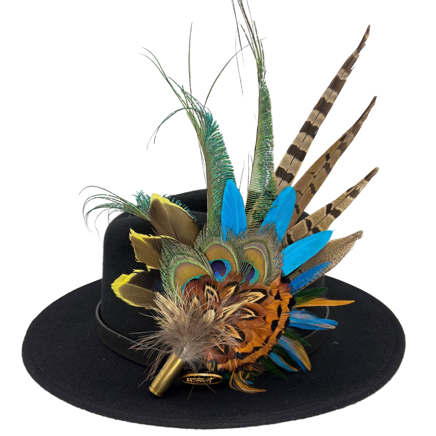 Teal, gold yellow & natural Feather Hat Pin (CFP801)
