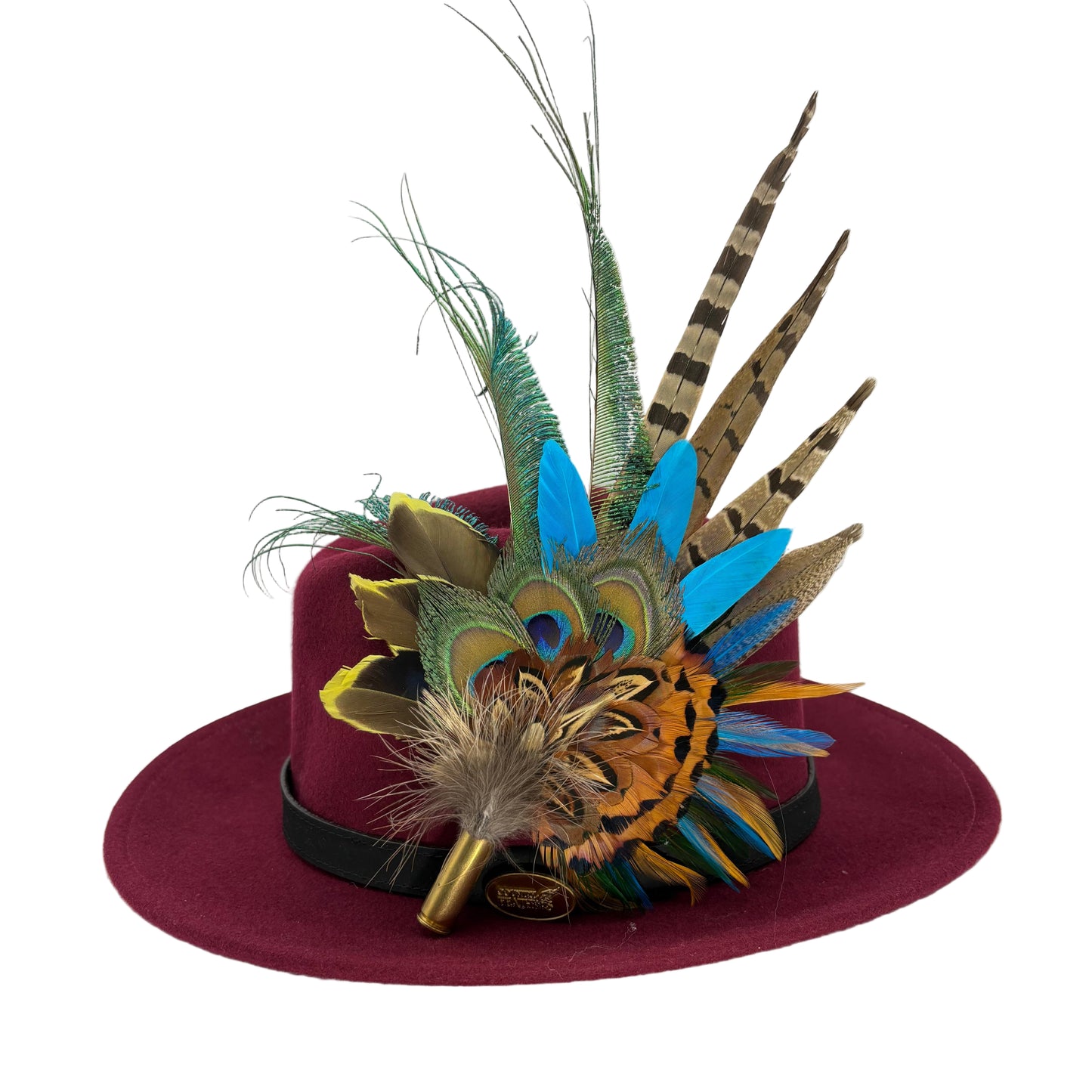 Teal, gold yellow & natural Feather Hat Pin (CFP801)