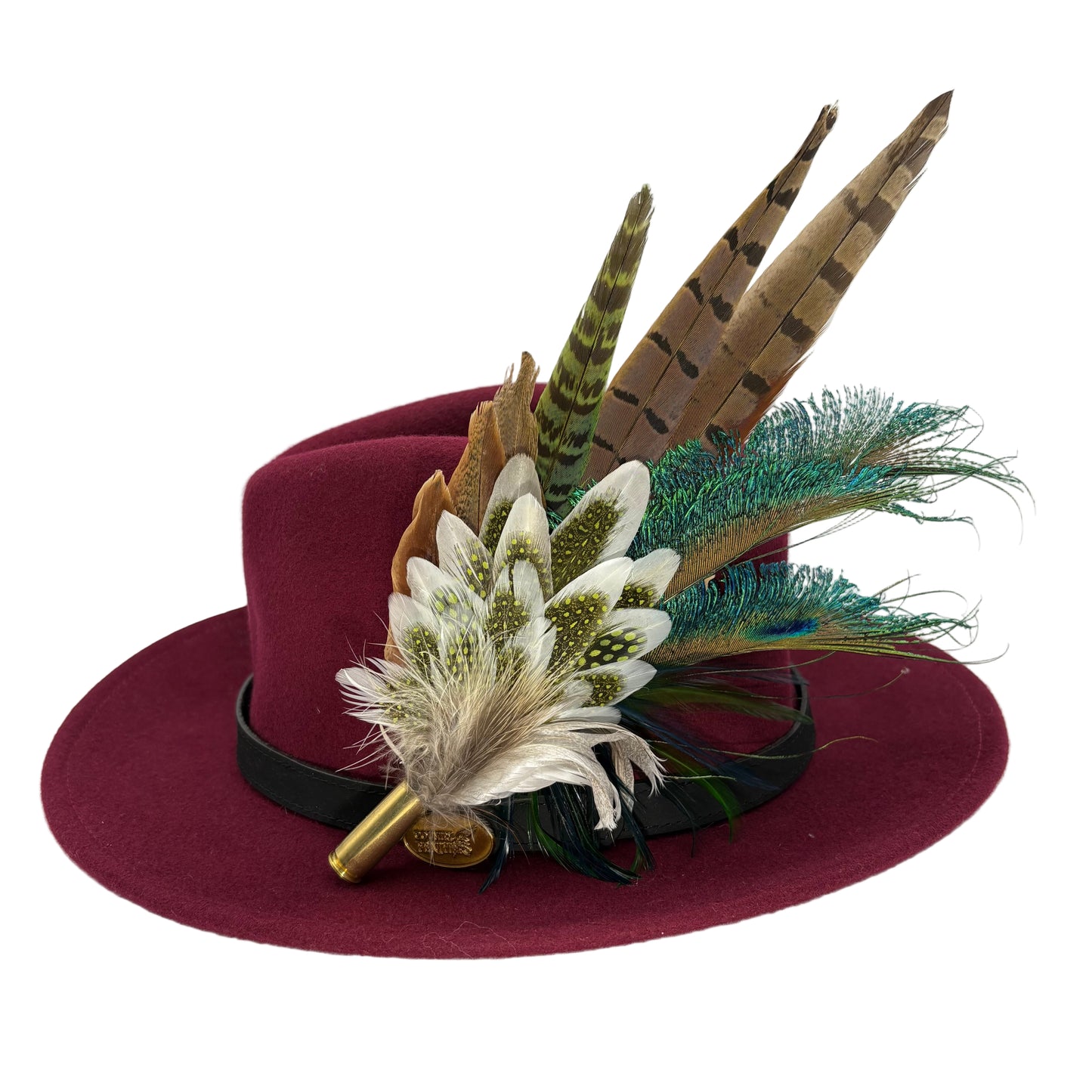 Olive green, teal, white & brown Feather Hat Pin (CFP802)