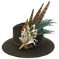 Olive green, teal, white & brown Feather Hat Pin (CFP802)