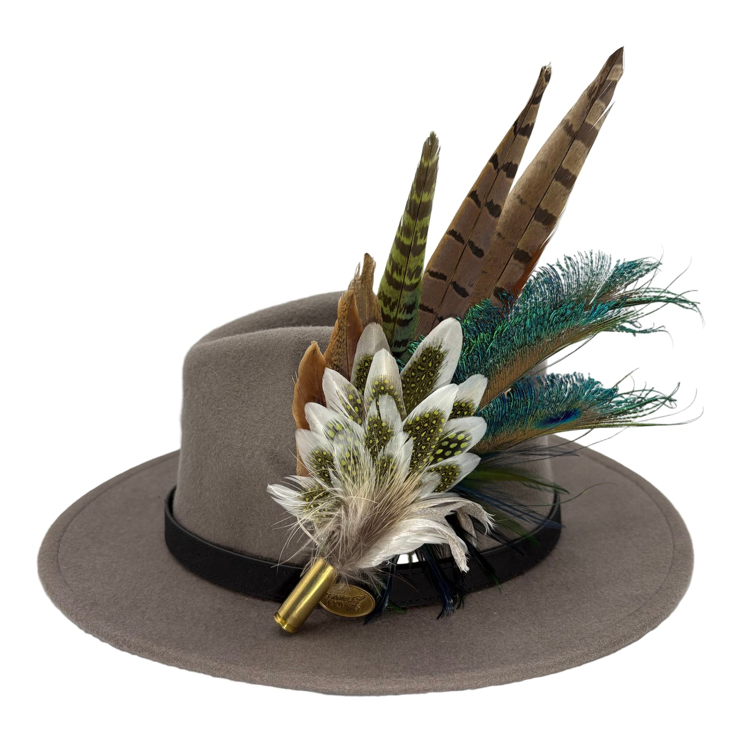 Olive green, teal, white & brown Feather Hat Pin (CFP802)